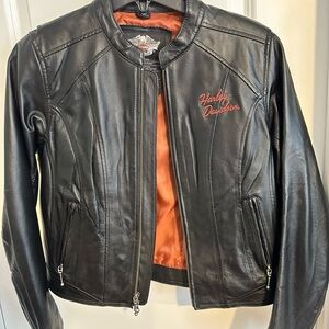 Harley-Davidson Women's Black Leather Jacket with Orange Lining